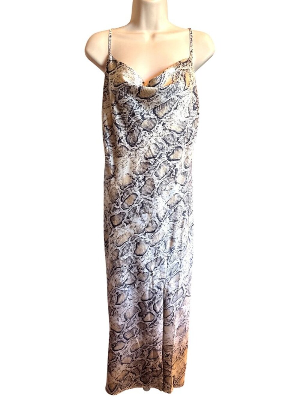 Paper Heart Snake Print Cowl Neck Slip Dress M Cowl Neck Maxi Side Slit Y2K